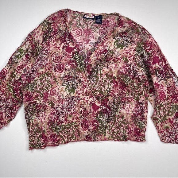 Zoey Beth Top Blouse Pink Green V Neck Boho Gypsy Western Hippie Peasant 3X - Picture 1 of 11